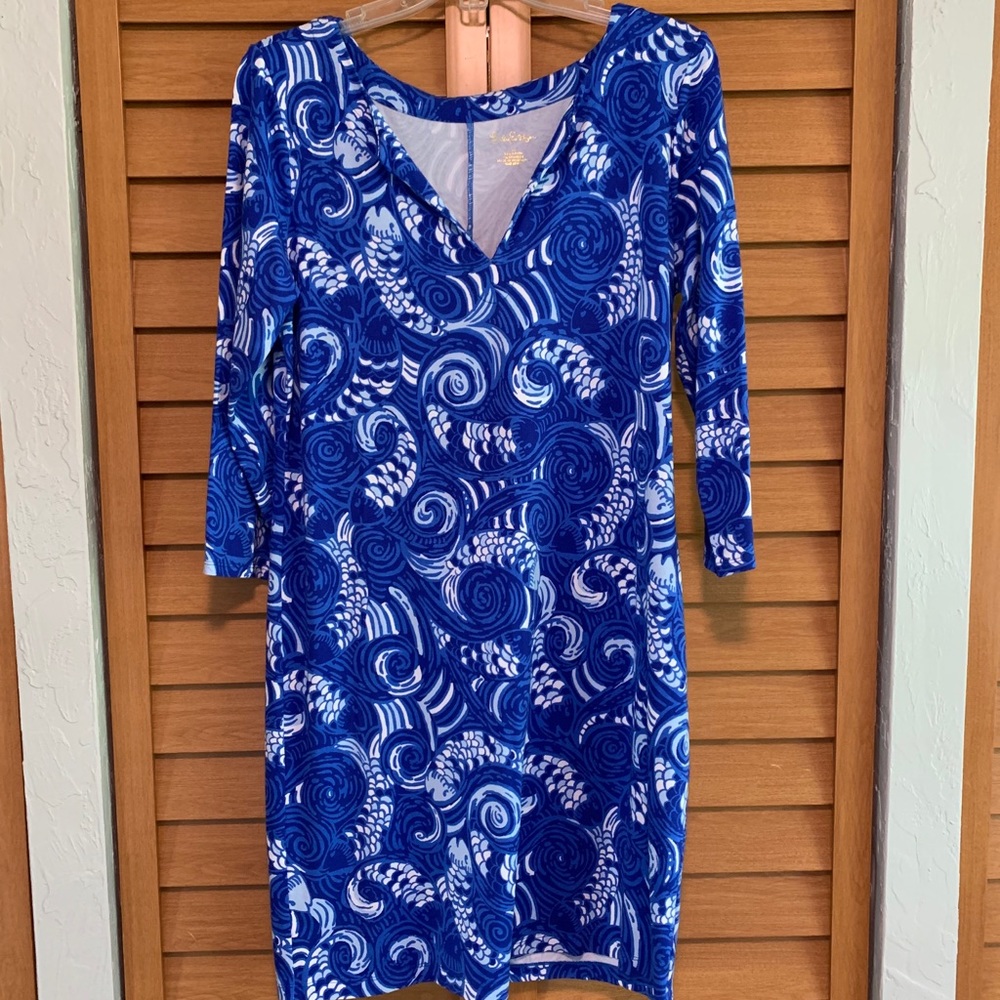 Blue Lilly Pulitzer Shift Dress with Fish Design